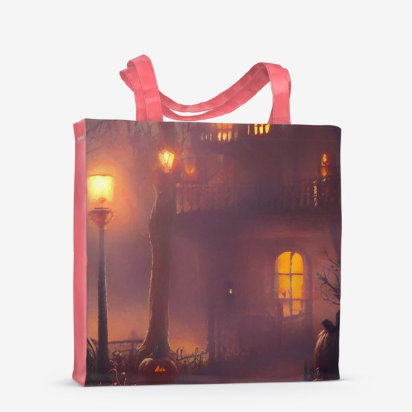 Сумка-шоппер «Дом с привидениями на Хэллоуин в фиолетовой дымке»