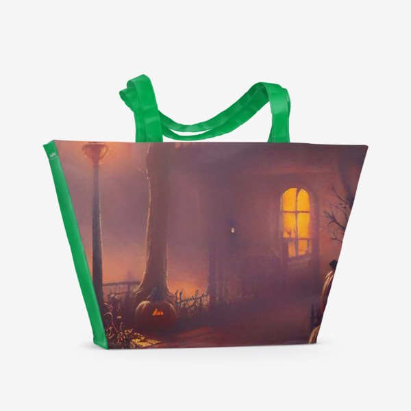 Пляжная сумка «Дом с привидениями на Хэллоуин в фиолетовой дымке»