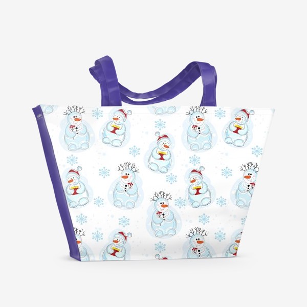 Пляжная сумка «Бесшовный принт со снеговиками и снежинками.Новогодний бесшовный принт.»