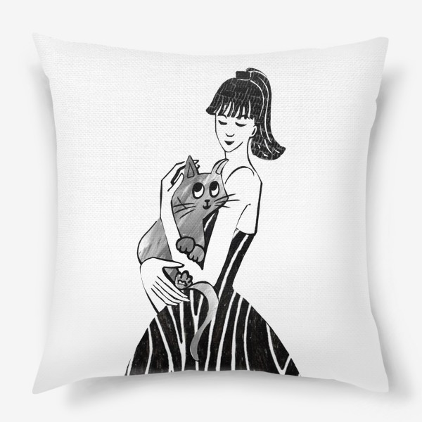 Подушка «Девушка с кошкой»