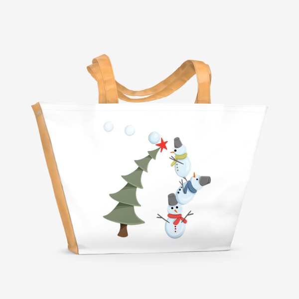 Пляжная сумка «Зимние игры снеговиков. Новый год»