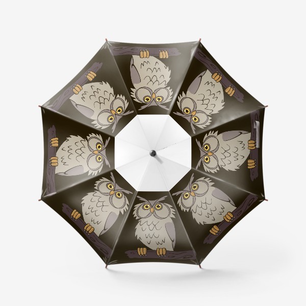 Зонт «филин иллюстрация на черном фоне»
