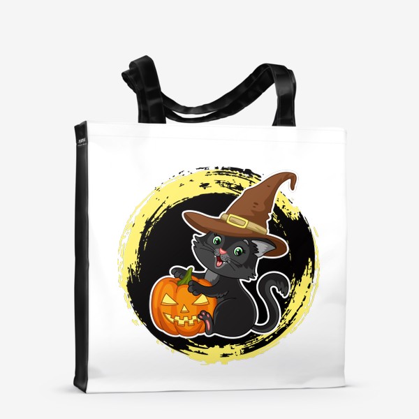 Сумка-шоппер «Черный кот с тыквой Хэллоуин»