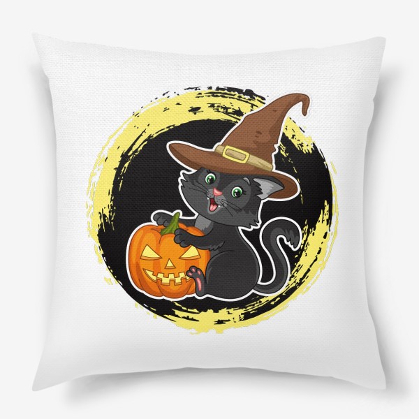 Подушка «Черный кот с тыквой Хэллоуин»