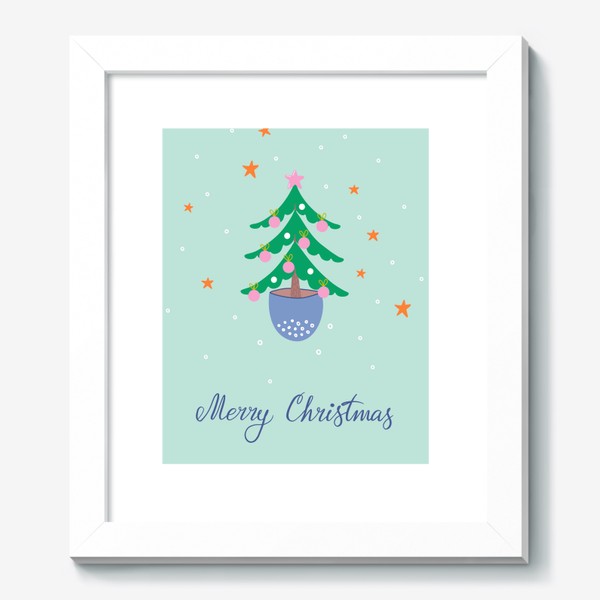 Картина «Merry Christmas. Рождественская иллюстрация с елочкой и леттерингом»