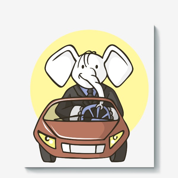Холст «иллюстрация слон бизнесмен едет на машине»