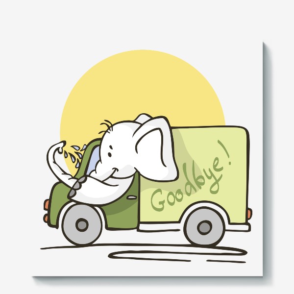 Холст «иллюстрация слон водитель машины грузовик»
