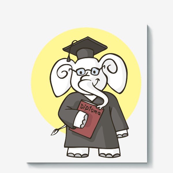Холст «иллюстрация слон студент выпускник»