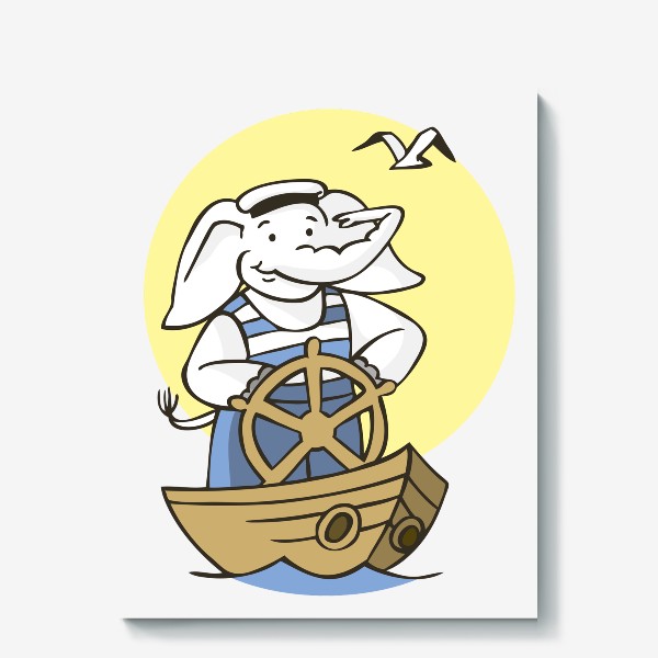 Холст «иллюстрация слон моряк на корабле»