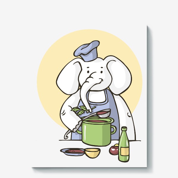 Холст «иллюстрация слон повар»