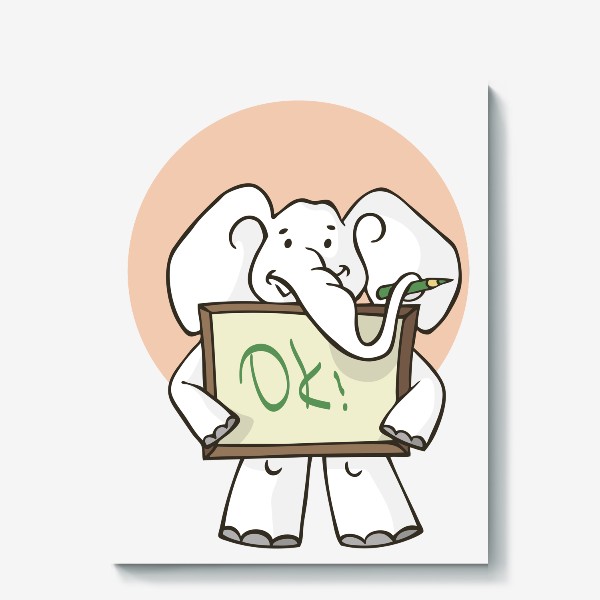 Холст «иллюстрация слон с табличкой планшетом с карандашом рисует»