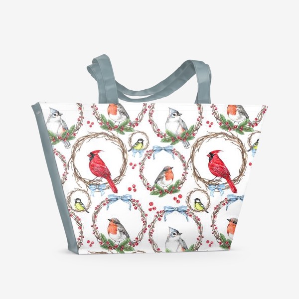 Пляжная сумка «Паттерн Зимние птички»