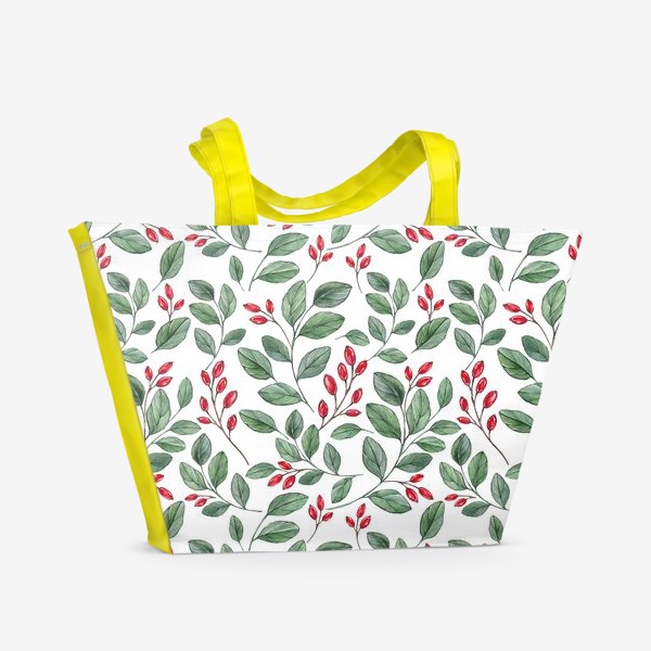 Пляжная сумка «Паттерн Эвкалипт и ягодки»