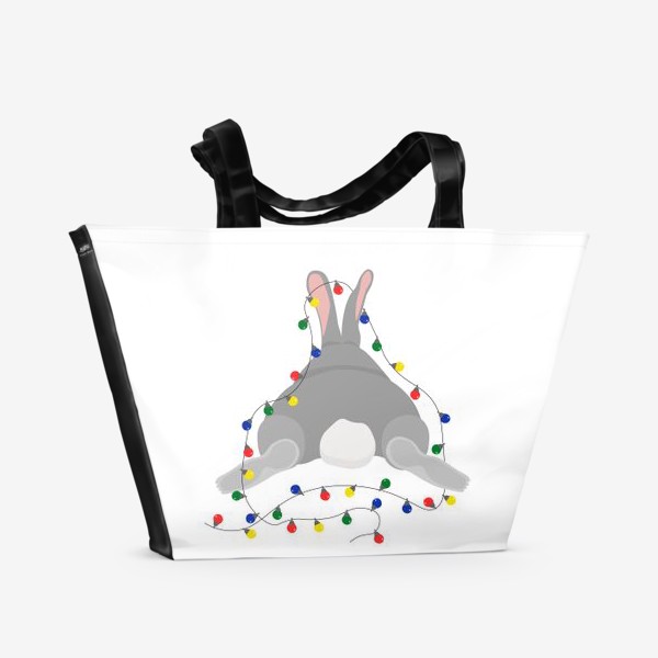 Пляжная сумка «Кролик и новогодняя гирлянда»