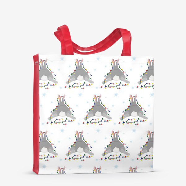 Сумка-шоппер «Паттерн с кроликами и новогодней гирляндой»