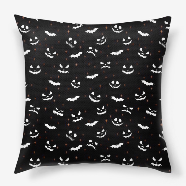 Подушка «Страшные и веселые тыквы с летучими мышами. Хэллоуин»
