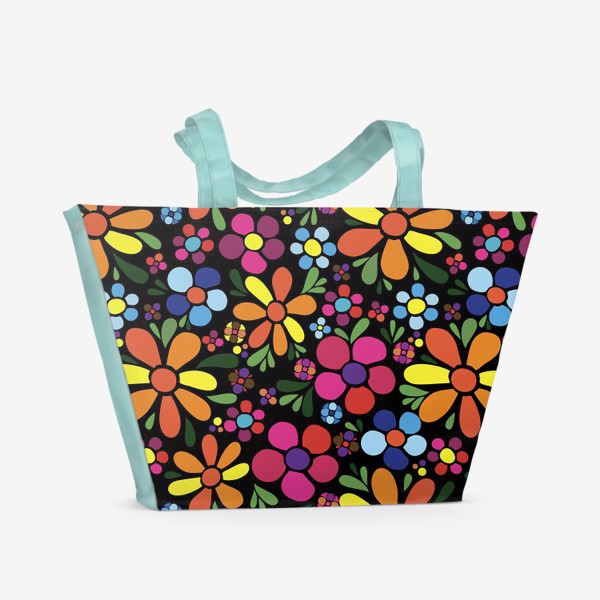 Пляжная сумка «Яркие цветы с листочками»