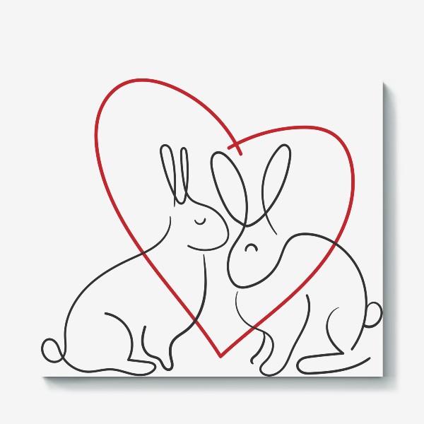 Холст «Любовь. Сердце и кролики. Символ 2023 года. Принт для влюбленных»