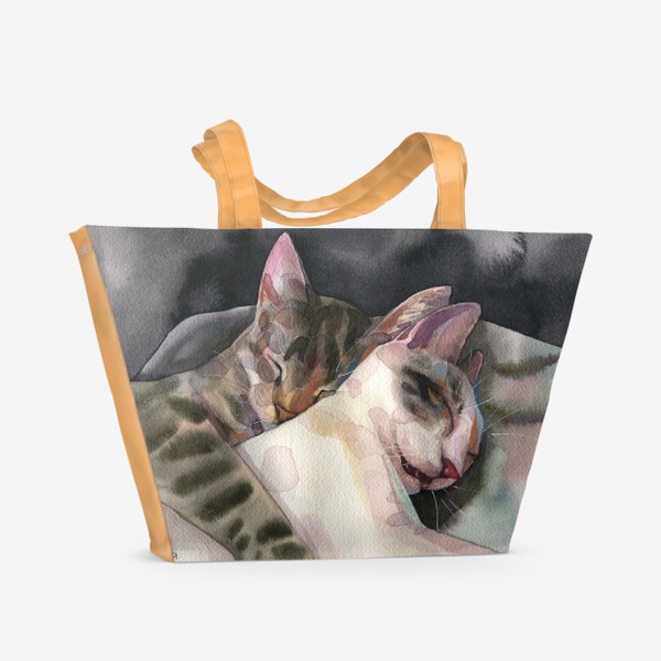 Пляжная сумка «Кошки. Акварельный скетч»