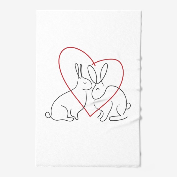 Полотенце «Любовь. Сердце и кролики. Символ 2023 года. Принт для влюбленных»