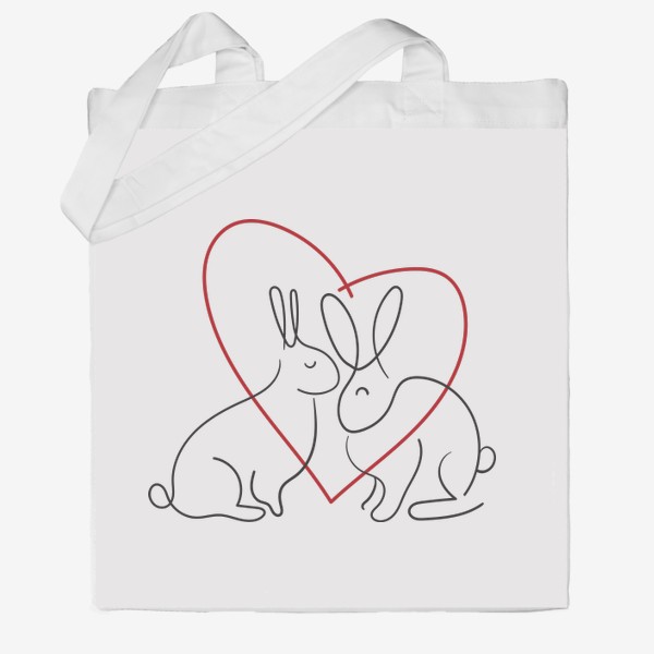 Сумка хб «Любовь. Сердце и кролики. Символ 2023 года. Принт для влюбленных»