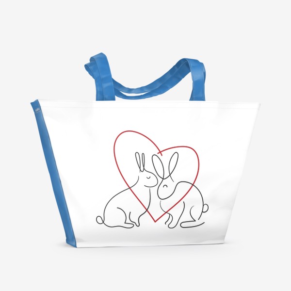 Пляжная сумка «Любовь. Сердце и кролики. Символ 2023 года. Принт для влюбленных»