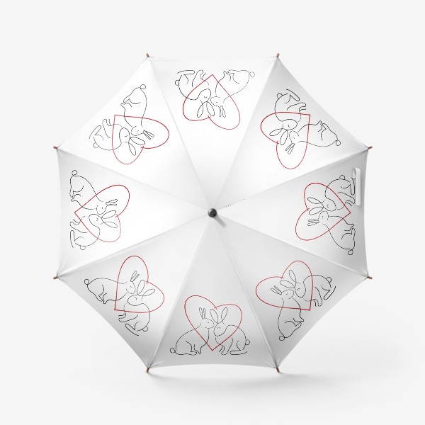 Зонт «Любовь. Сердце и кролики. Символ 2023 года. Принт для влюбленных»