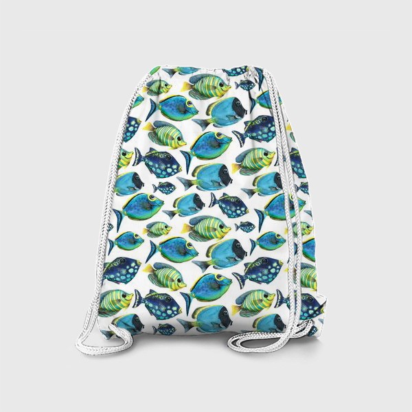 Рюкзак «Яркие, тропические рыбки. Акварельный паттерн.»