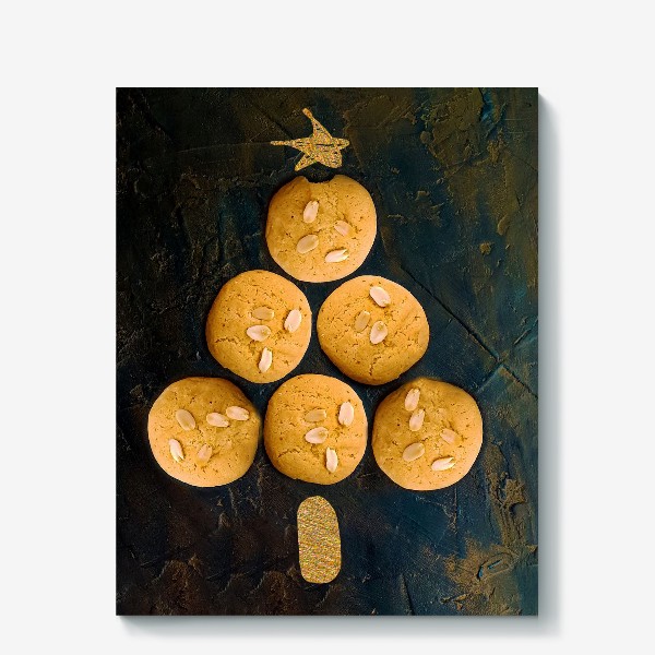 Холст «Новогодняя ёлка из печенья с золотой звездой»