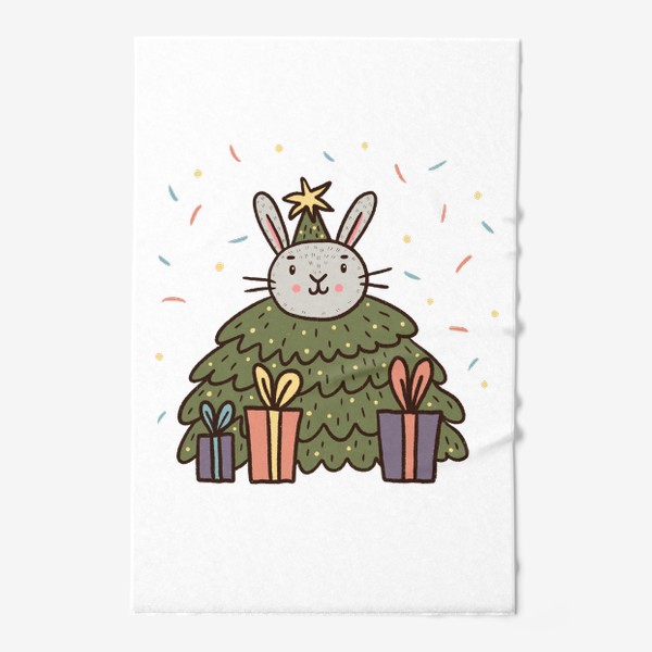 Полотенце &laquo;Милый кролик в костюме елочки. Год кролика. Новый год 2023&raquo;