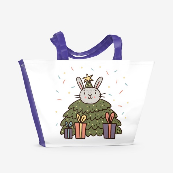 Пляжная сумка &laquo;Милый кролик в костюме елочки. Год кролика. Новый год 2023&raquo;