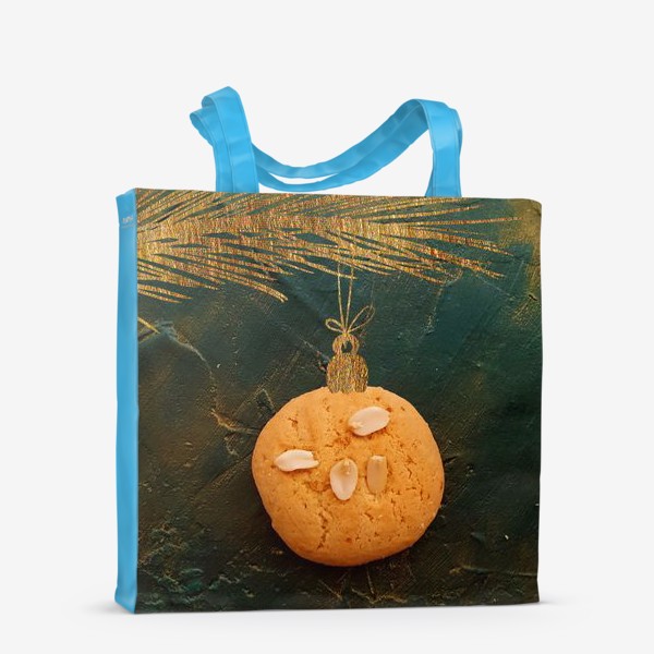 Сумка-шоппер «Новогодний шарик в виде печеньки висит на еловой золотой ветке»