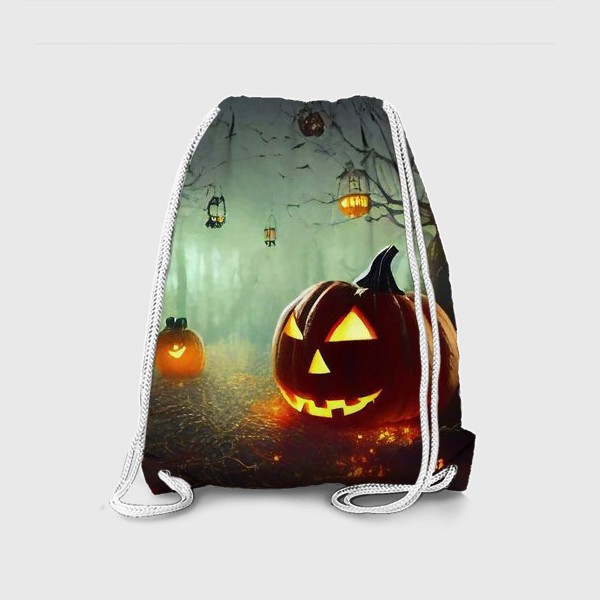 Рюкзак «Страшная тыква в ночном туманном лесу»