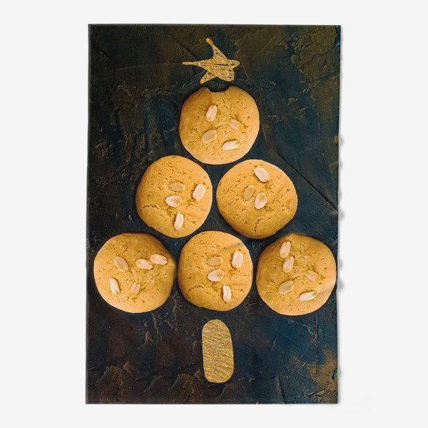 Полотенце «Новогодняя ёлка из печенья с золотой звездой»