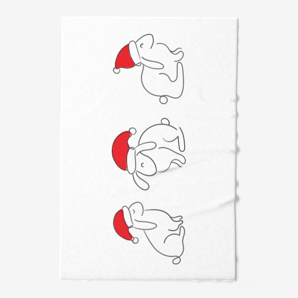 Полотенце «Три кролика в шапке Санты. Линейный арт. Символ Нового года 2023»