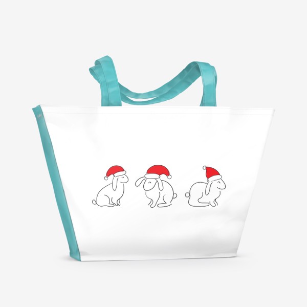 Пляжная сумка «Три кролика в шапке Санты. Линейный арт. Символ Нового года 2023»