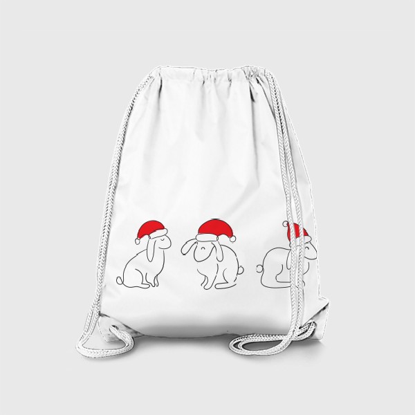 Рюкзак «Три кролика в шапке Санты. Линейный арт. Символ Нового года 2023»