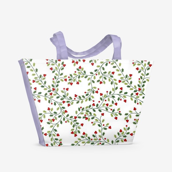 Пляжная сумка «Зеленые веточки с красными ягодами»