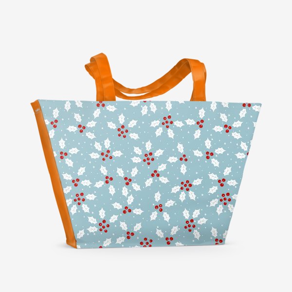 Пляжная сумка «Новогодние веточки омелы с красными ягодами»