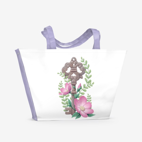 Пляжная сумка «Старинный винтажный ключ и цветы»