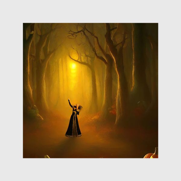 Шторы «Ведьма в заколдованном лесу с тыквами»