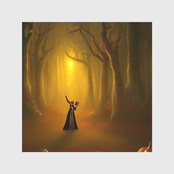 Скатерть «Ведьма в заколдованном лесу с тыквами»
