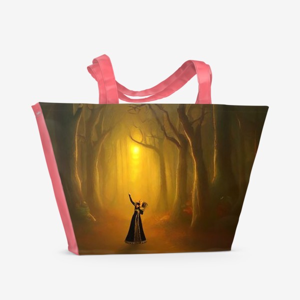 Пляжная сумка «Ведьма в заколдованном лесу с тыквами»