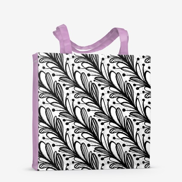 Сумка-шоппер «Принт для зонта и сумки, черно-белый растительный паттерн с листочками. Ручная работа тушью, графика»