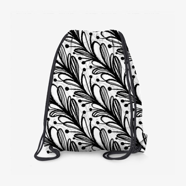 Рюкзак «Принт для зонта и сумки, черно-белый растительный паттерн с листочками. Ручная работа тушью, графика»