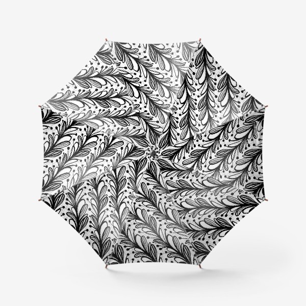 Зонт «Принт для зонта и сумки, черно-белый растительный паттерн с листочками. Ручная работа тушью, графика»