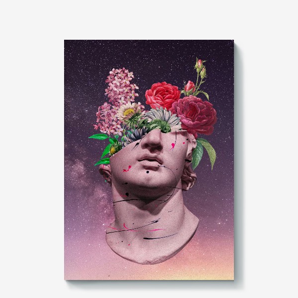 Холст «Давид и букет цветов - Абстракция в Космосе»