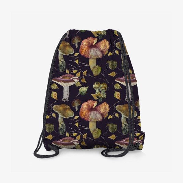 Рюкзак «бесшовный паттерн на темном фоне грибы ,веточки и листья»