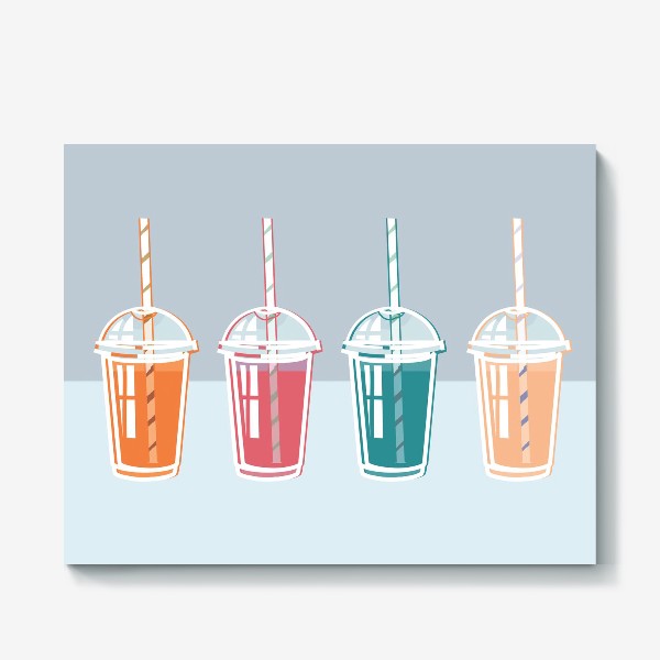 Холст «набор коктейлей с напитками разного цвета и с полосатой трубочкой для питья»