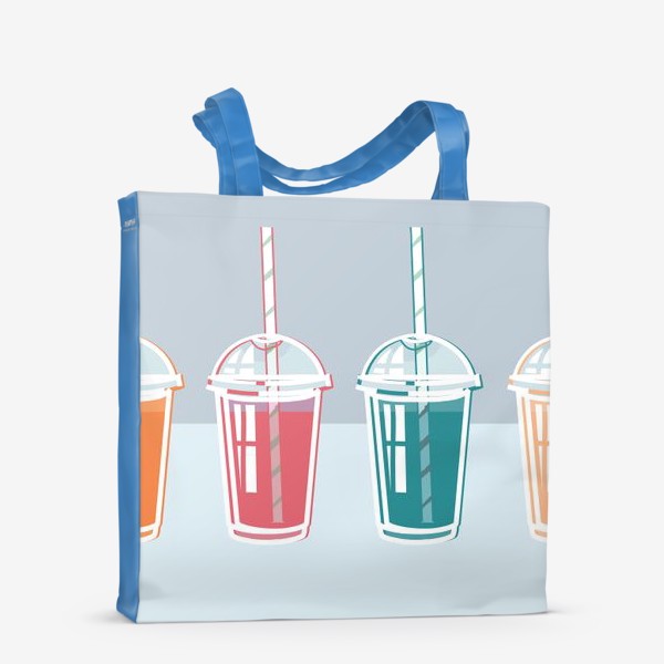 Сумка-шоппер «набор коктейлей с напитками разного цвета и с полосатой трубочкой для питья»